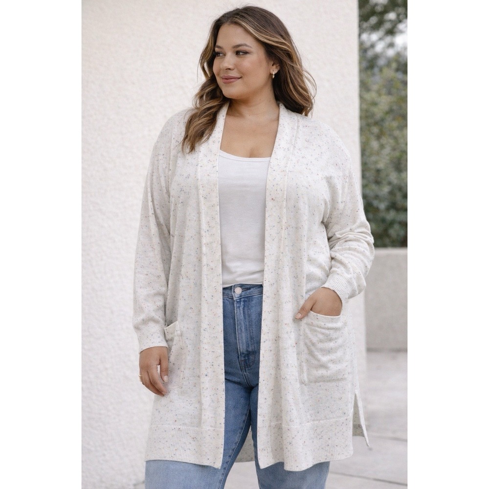 Love Ellie 2X‎ Speckled Open Front Cardigan Duster Pockets Soft Cozy Plus Size